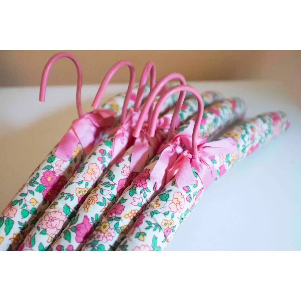 Cloth Covered Floral Hangers | Vintage Set of 5